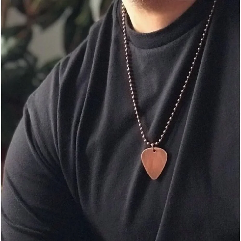Antique Copper Guitar Pick Necklace - 24 Inch Chain